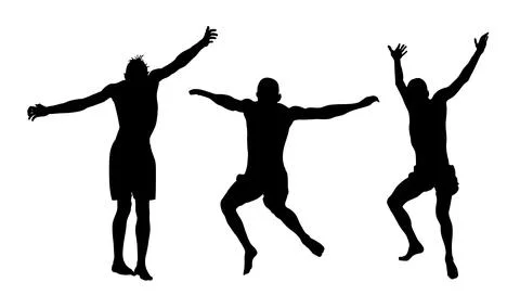 Young boys jumping in water vector silhouette illustration Stock Illustration