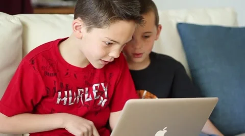Young boys using laptop computer Video stock 40712337