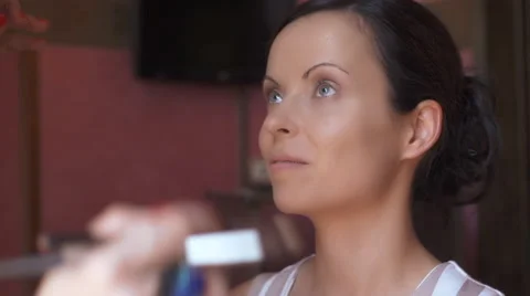 Young Bride Gets Professional Wedding Makeup Stock Footage 49499914