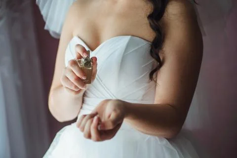 Young bride getting ready at home in the morning Stock Photos