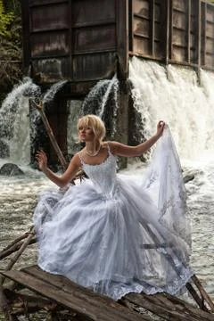 Young Bride On A River Stock Photos