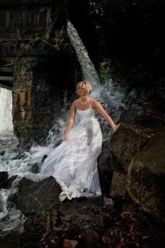 Young Bride On A River Stock Photos