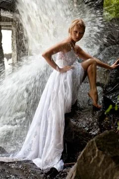 Young Bride On A River Stock Photos