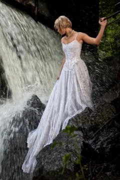 Young Bride On A River Stock Photos