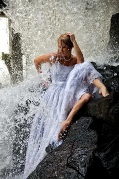 Young Bride On A River Stock Photos