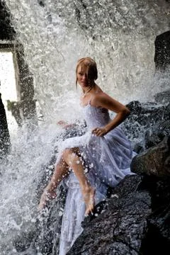 Young Bride On A River Stock Photos