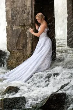 Young Bride On A River Stock Photos