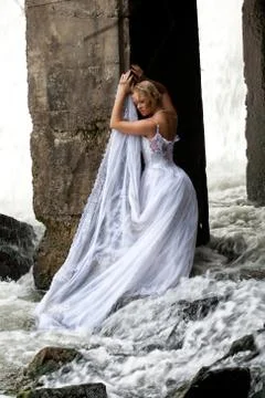 Young Bride On A River Stock Photos