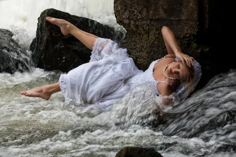 Young Bride On A River Stock Photos