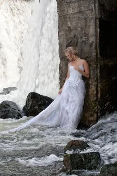 Young Bride On A River Stock Photos