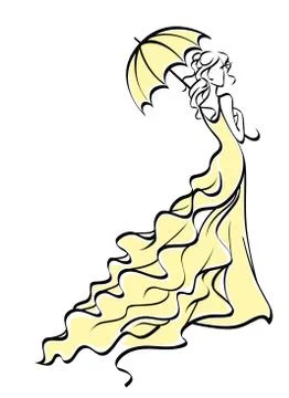 Young bride with umbrella Stock Illustration