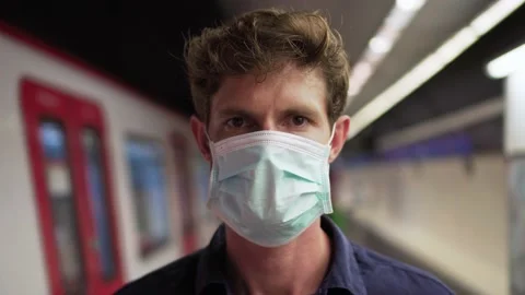 Young british man model in a protective medical mask, against the background of Stock Footage 138839936