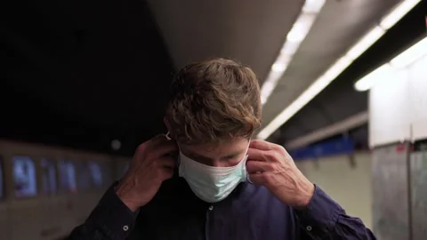 Young british man model in a protective medical mask, against the background of Stock Footage 140597704