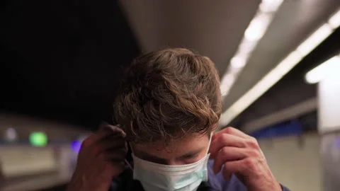 Young british man model in a protective medical mask, against the background of Stock Footage 151840973