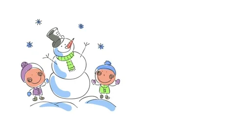 Young brother and sister posing besides a tall snowman they just made suggesting Stock-Footage 132071903