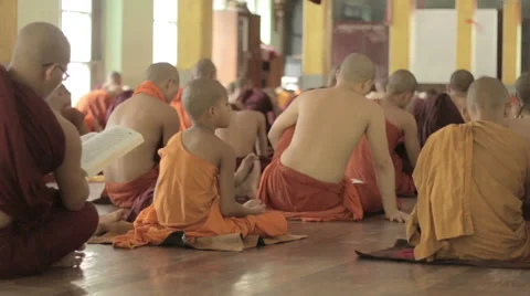Young Buddhist Monks Studying in a Monastery in Mandalay Burma (Myanmar) Stock Footage 65881944