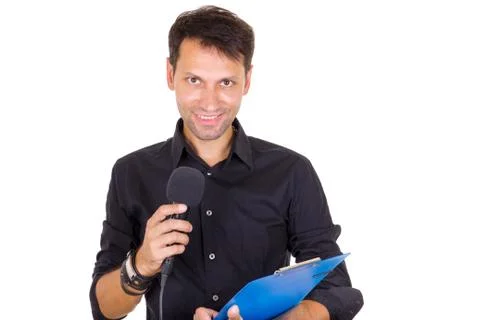 Young business man making statement and declaring on microphone Stock Photos