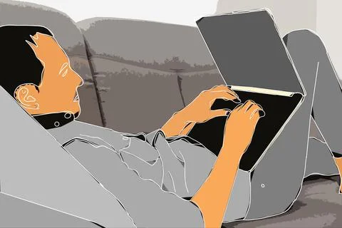 Young Business Man, Programmer, Creative Outsourced Employee Sitting on Chair Stockillustratie