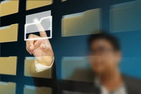 Young business man select folder Stock Illustration