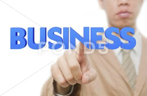 Young business man use hand drawing business word Stock Photos