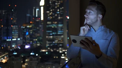 Young Business Man Using Digital Tablet Computer Screen Device Stock Footage 103208124