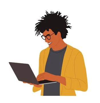 Young business man working with computer vector. Stock Illustration