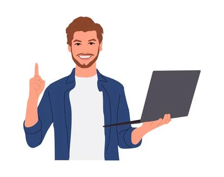Young business man working with computer vector. Stock Illustration