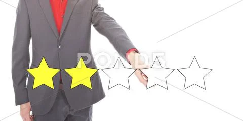 Young businessman with 2 yellow ranking stars isolated on white background Stock Photos