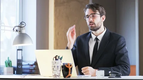 Young Businessman Angry During Videoconference Stock Footage 70914133