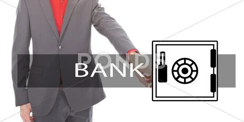 Young businessman with bank safe isolated on white background Stock Photos