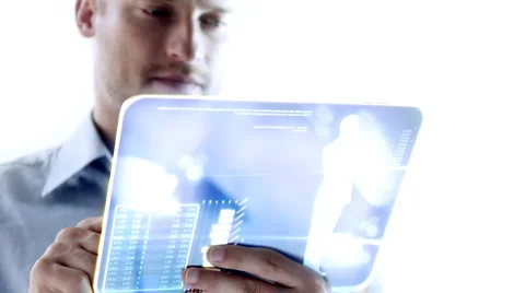 Young businessman check something on the touchscreen. Stock Footage 1034154
