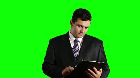 Young Businessman Checking Bad Contract Greenscreen Stock Footage 12568396