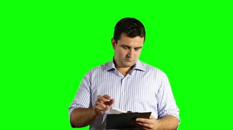 Young Businessman Checking Bad Contract Greenscreen Stock Footage 12568432