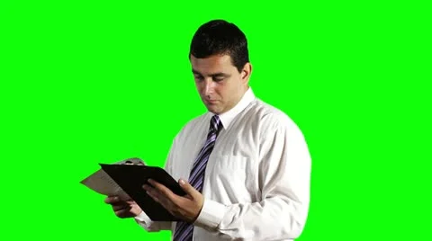 Young Businessman Checking Contract Greenscreen Stock Footage 12529463