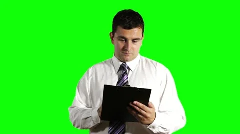 Young Businessman Checking Contract Greenscreen Stock-Footage 12529485