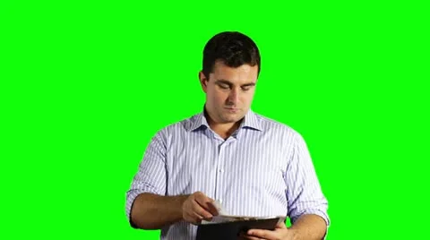 Young Businessman Checking Contract Greenscreen Stock Footage 12568508