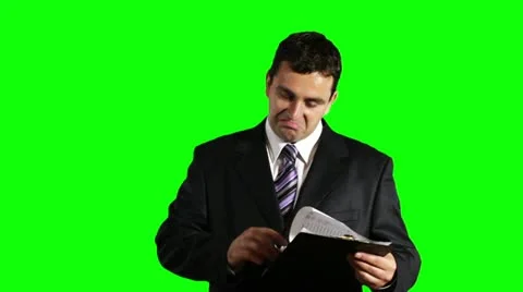 Young Businessman Checking Good Contract Greenscreen 720p Stock Footage
