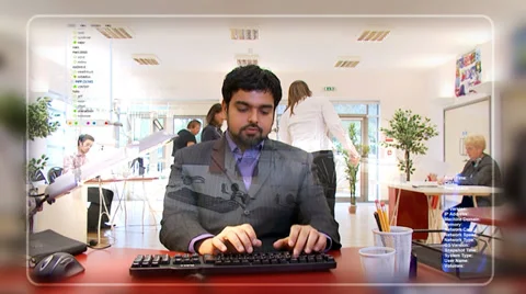 Young businessman checking his emails, as seen from the computer's pov. High Vídeo Stock 32744513