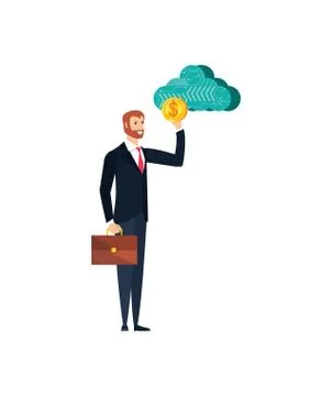 Young businessman with cloud computing and coin 스톡 일러스트