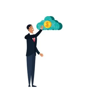 Young businessman with cloud computing and coin Stock Illustration