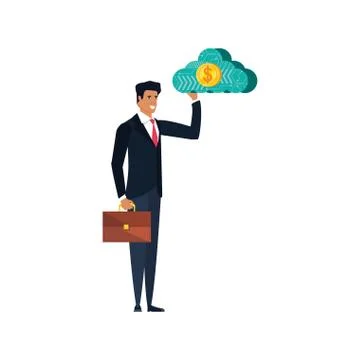 Young businessman with cloud computing and coin 스톡 일러스트
