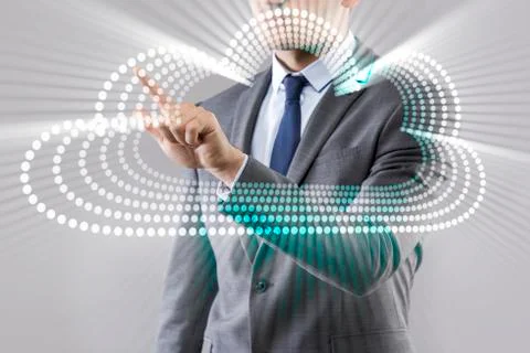 Young businessman in cloud computing concept Stock Photos