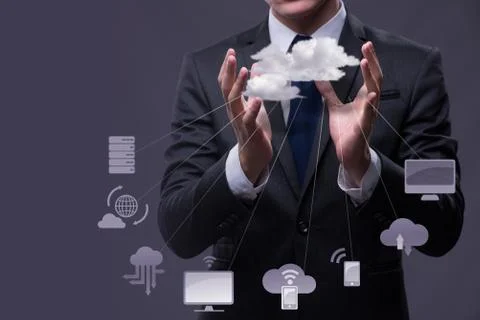 Young businessman in cloud computing concept Foto stock