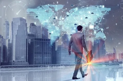 Young businessman in cloud computing concept Stock Photos