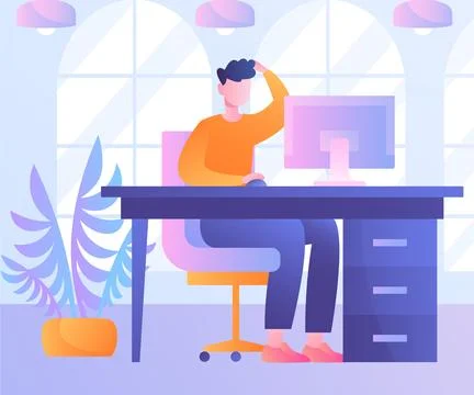 Young businessman at computer concept Stock Illustration