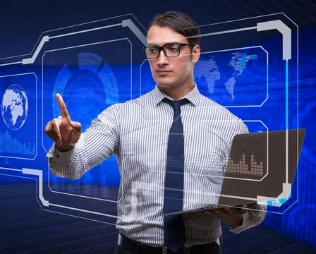 Young businessman in data mining concept 写真素材