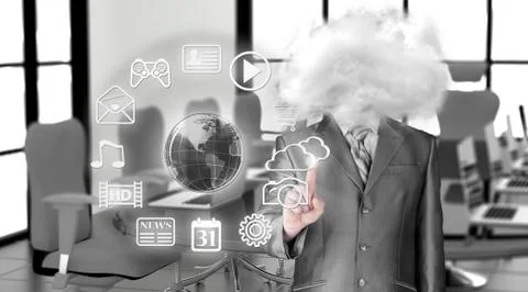 Young businessman with head in the clouds Stock Illustration
