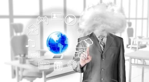 Young businessman with head in the clouds Stock Illustration