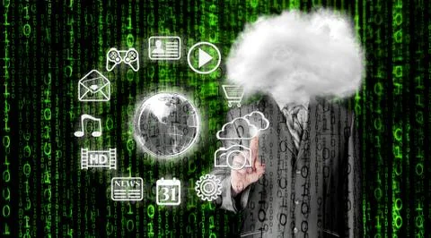 Young businessman with head in the clouds Stock Illustration