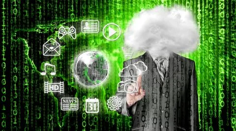 Young businessman with head in the clouds Stock Illustration